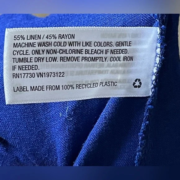 Ava & Viv Royal Blue Ruched Drawstring Front Linen Blend Top Size 14W - Picture 6 of 6